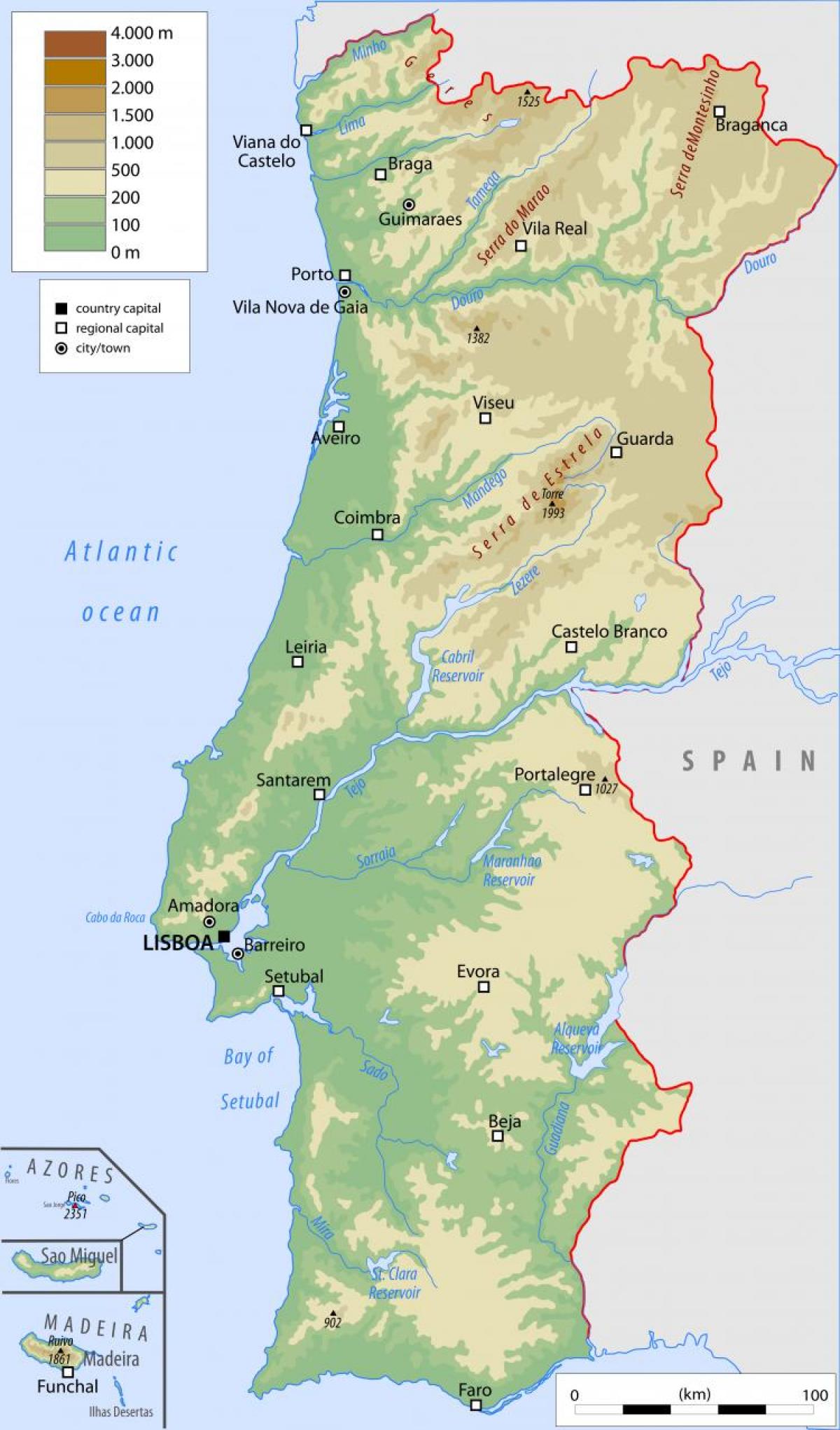 Mapa de Portugal con las principales ciudades
