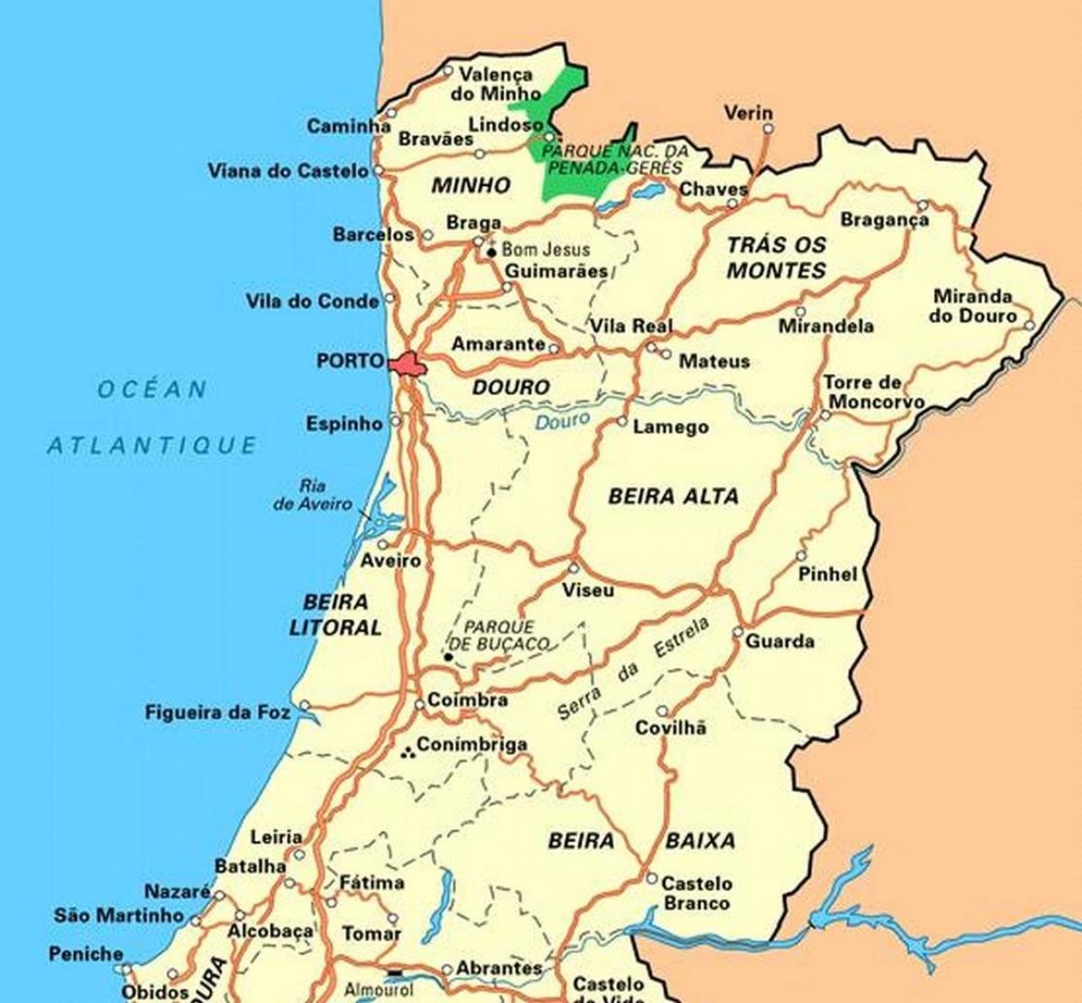 Mapa del norte de Portugal