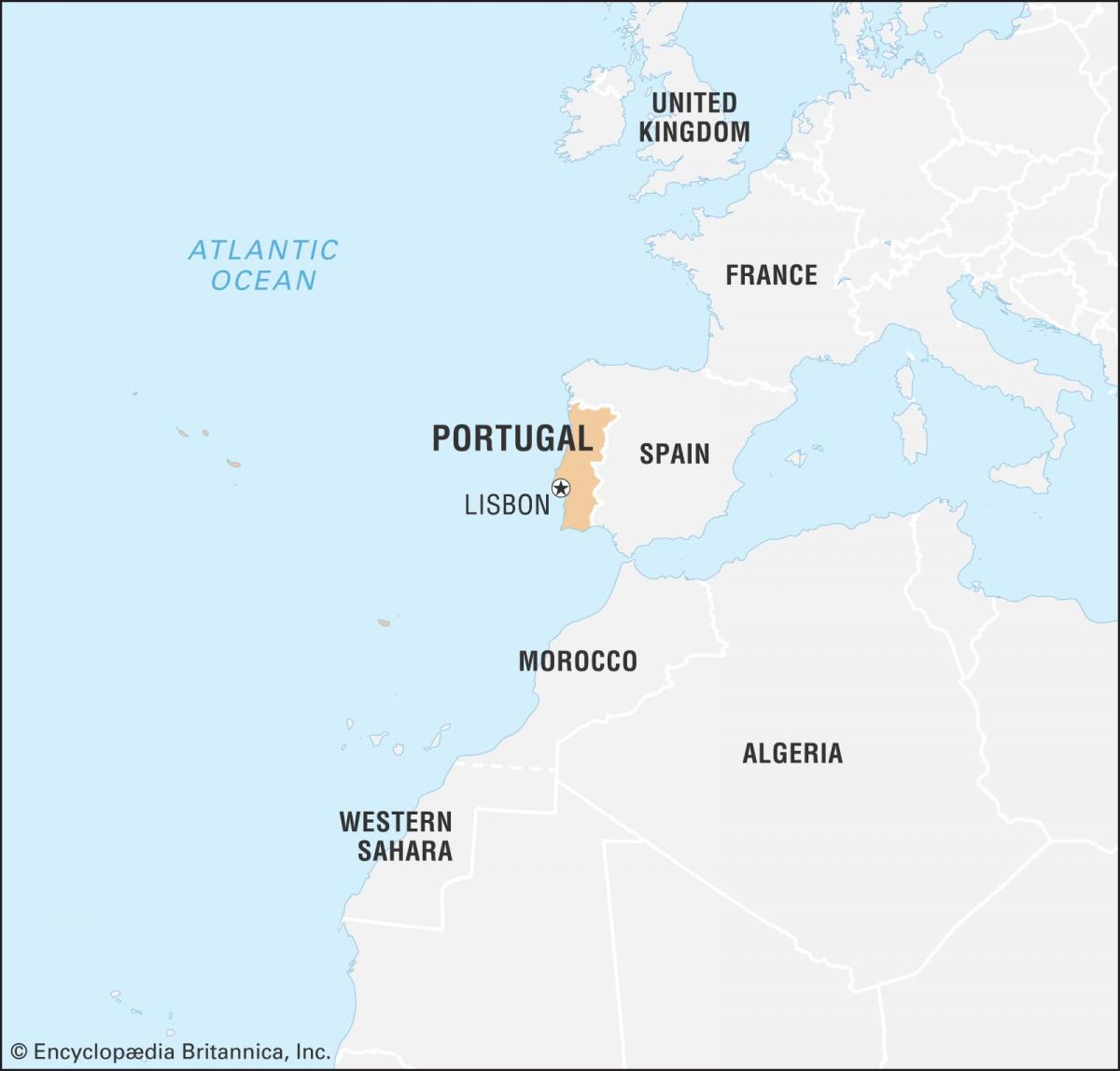Mapa de Portugal y países limítrofes
