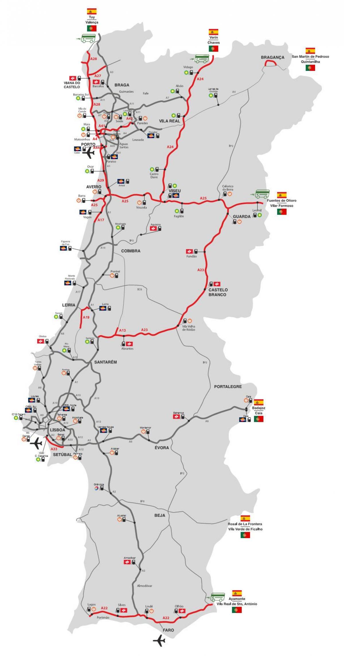 Mapa de la autopista de Portugal
