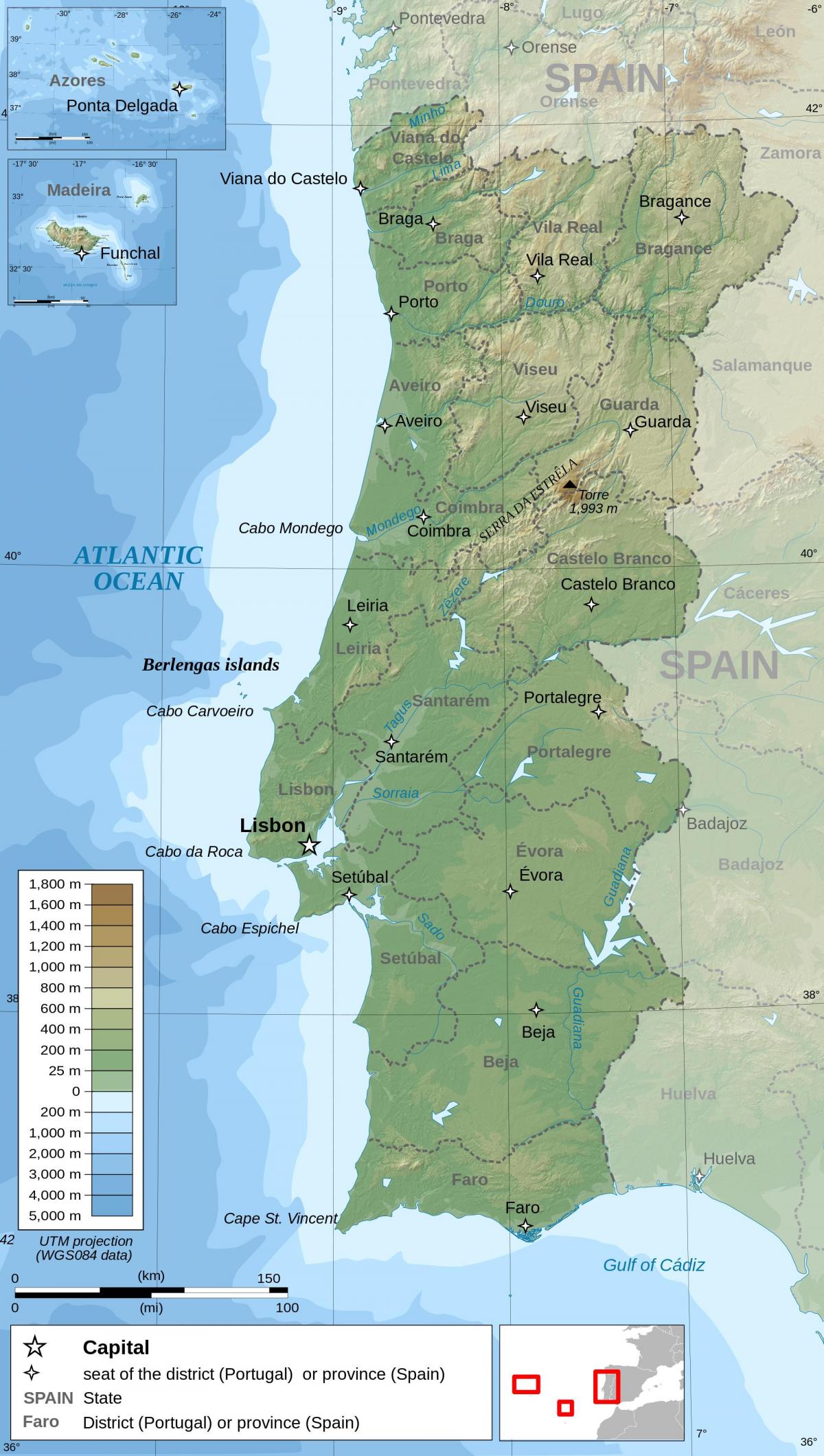 Mapa del relieve de Portugal
