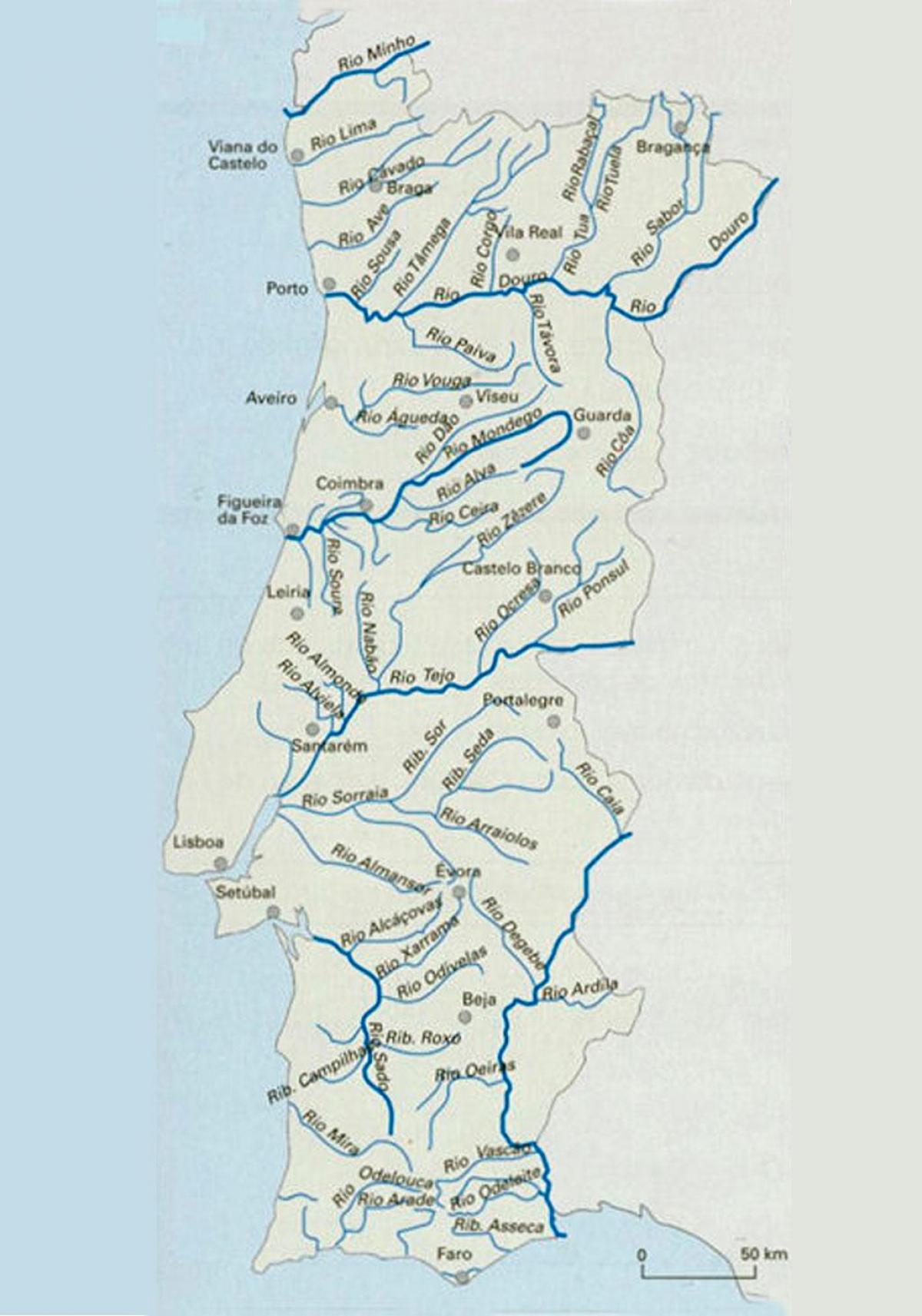 Mapa de los ríos de Portugal
