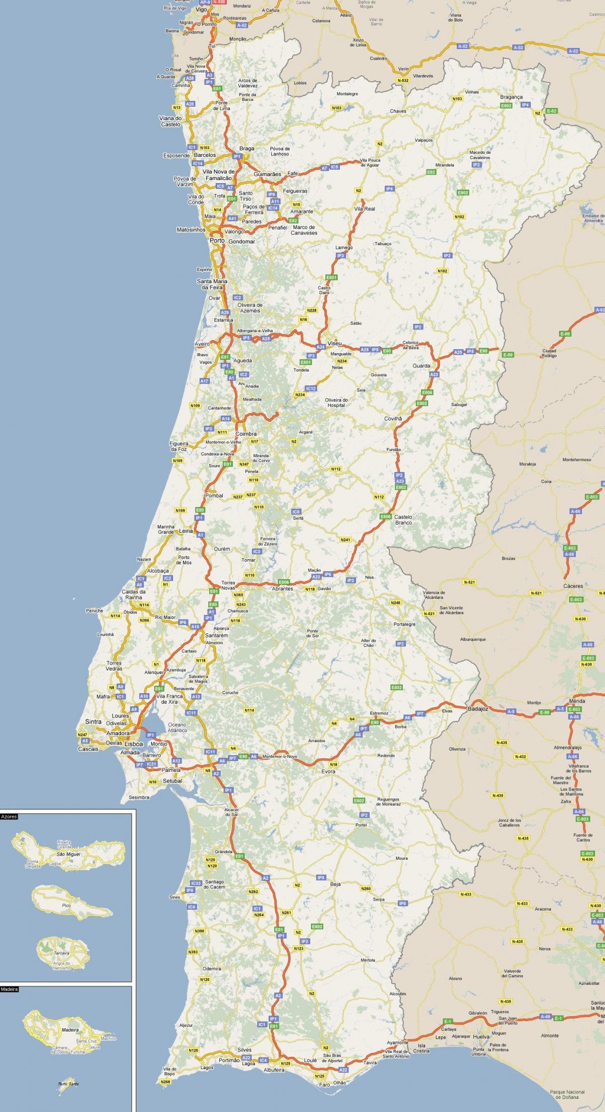 Mapa de conducción de Portugal