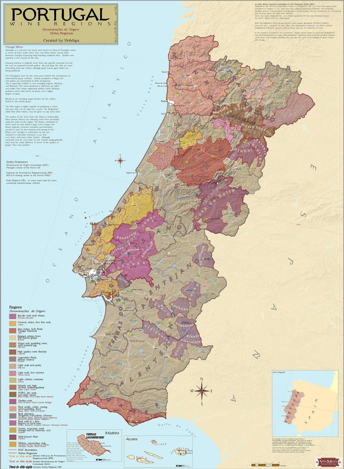 Mapa de los viñedos de Portugal